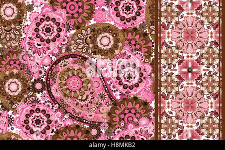 Set di pattern senza soluzione di continuità sulla base di tradizionali elementi asiatici Paisley e striato. Vettore sfondo colorato Illustrazione Vettoriale