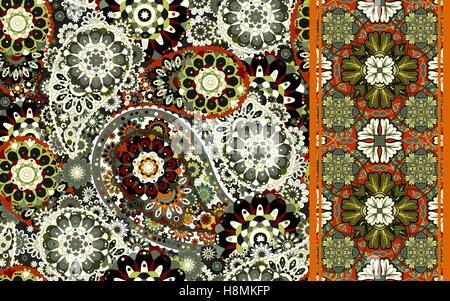 Set di pattern senza soluzione di continuità sulla base di tradizionali elementi asiatici Paisley e striato. Vettore sfondo colorato Illustrazione Vettoriale
