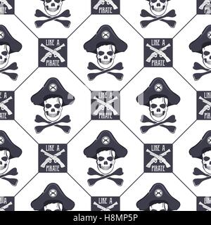 Vector seamless pattern con teschi, vecchio di pistole e ossa. Effetto grunge. Utilizzare per i bambini stampa su tessuto, tee progetta, t-shirt o stampa su progetti web. Illustrazione Vettoriale