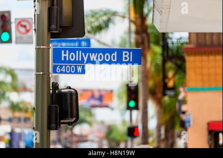 Hollywood Boulevard cartello stradale a Los Angeles Foto Stock