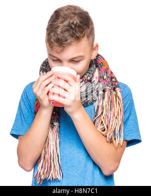 Ill teen boy con flu Foto Stock