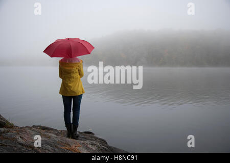 Donna in piedi sul bordo della riva Foto Stock