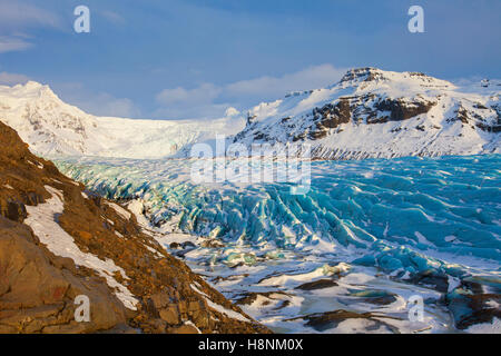 Svinafellsjökull, il braccio del Vatnajökull, Islanda il più grande ghiacciaio d'inverno Foto Stock