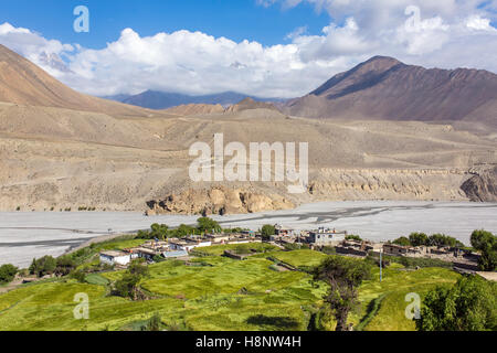 Vista sul villaggio di Kagbeni in Himalaya, Nepal. Annapurna cirkut trek. Foto Stock