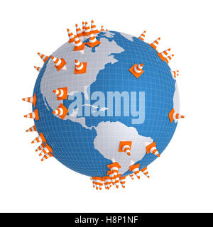 Cono di traffico sul globo terrestre 3d rendering immagine Foto Stock