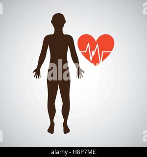 Silhouette uomo cuore impulso corpo anatomia illustrazione vettoriale EPS 10 Illustrazione Vettoriale