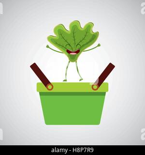 Green basket mercato e felice di lattuga illustrazione vettoriale EPS 10 Illustrazione Vettoriale