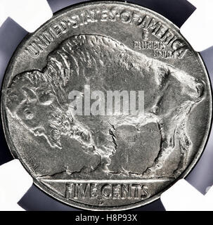 Raro 1937- D tre gamba buffalo nickle. Foto Stock