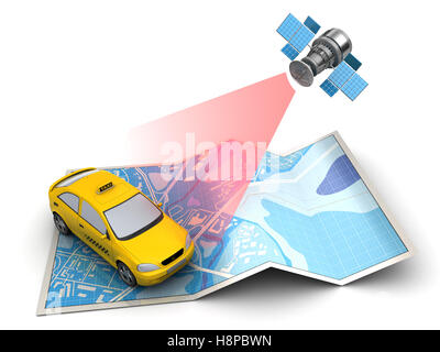 3d illustrazione di taxi di localizzazione della posizione sulla mappa Foto Stock