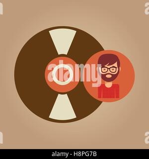 Vinil registrare musica uomo hipster illustrazione vettoriale EPS 10 Illustrazione Vettoriale