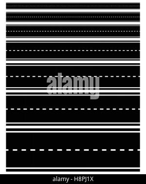 Set di strada ripetibili forme con linee tratteggiate Illustrazione Vettoriale