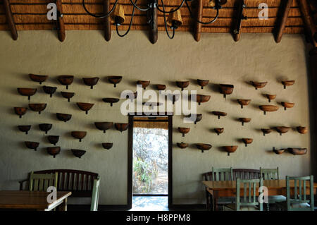 Parco Nazionale di Kruger, un safari in Sud Africa: una parete decorata con acqua africana bocce in Ngala riserva privata, un lusso safari lodge Foto Stock