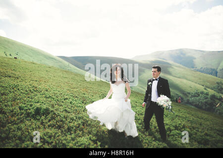 Kissing sposi in soggiorno nel bellissimo paesaggio Foto Stock