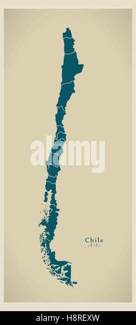 Mappa moderno - Cile con regioni CL Illustrazione Vettoriale