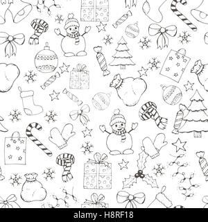 Il vettore del Natale e del nuovo anno disegnati a mano modello seamles Illustrazione Vettoriale