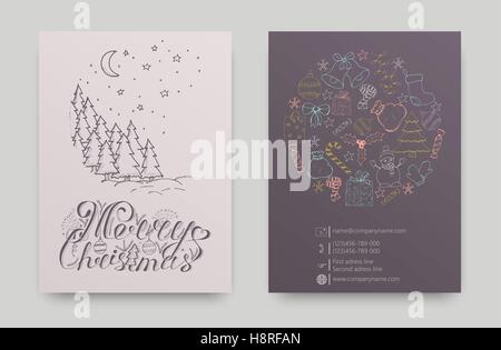 Il vettore del Natale e del nuovo anno disegnati a mano set di icone Illustrazione Vettoriale