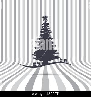 Icona di albero di Natale in ghirlande e doni. Illustrazione Vettoriale logo albero di Natale Illustrazione Vettoriale