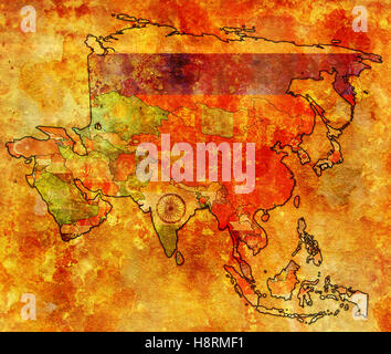 Vecchia mappa politica dell'Asia con le bandiere Foto Stock