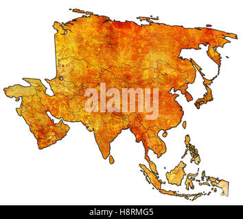 Vecchia mappa politica dell'Asia con le bandiere Foto Stock