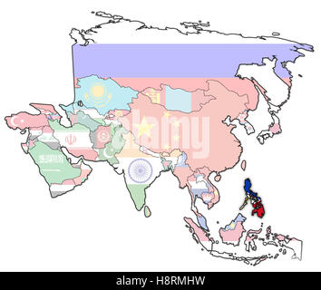 Vecchia mappa politica del continente asiatico con Bandiera delle Filippine Foto Stock