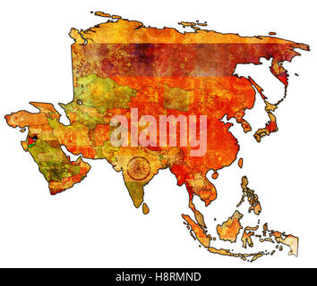 Vecchia mappa politica del continente asiatico con Bandiera della Giordania Foto Stock