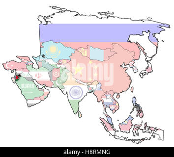 Vecchia mappa politica del continente asiatico con Bandiera della Giordania Foto Stock