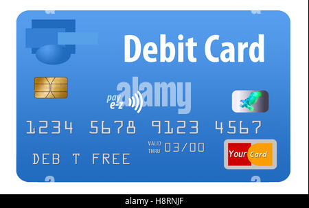 Carta di debito carta blu di generico. Isolato su uno sfondo bianco. Foto Stock