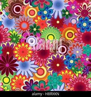 Vettore di Seamless pattern con tante luminose fiori colorati Illustrazione Vettoriale