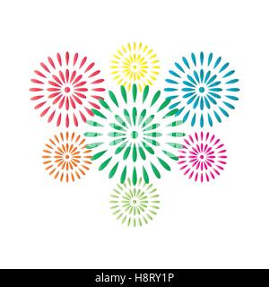 Fuochi d'artificio colorato isolati su sfondo bianco, bellissimo design per il Nuovo Anno, celebrazione dell anniversario e festival, EPS vettoriali Illustrazione Vettoriale