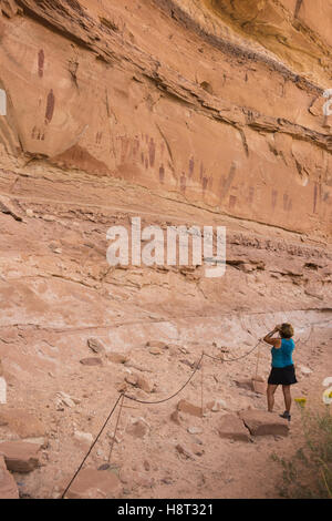 Utah, il Parco Nazionale di Canyonlands, Horseshoe Canyon unità, la grande galleria, barriera Canyon stile arte rock Foto Stock