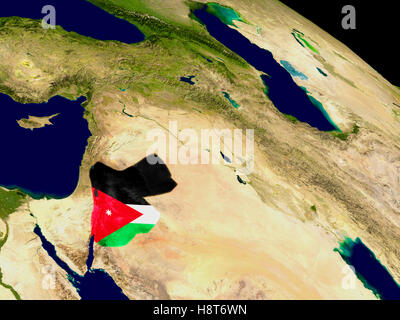 Mappa di Giordania con embedded bandiera sul pianeta superficie. 3D'illustrazione. Gli elementi di questa immagine fornita dalla NASA. Foto Stock