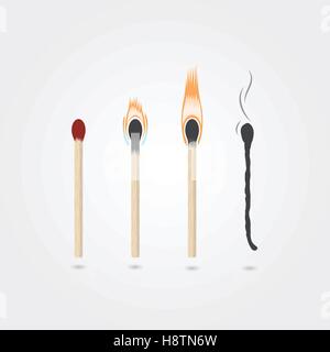 Quattro stadi di bruciare le partite. Realistico illustrazione vettoriale. Illustrazione Vettoriale