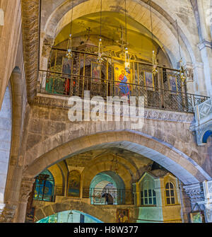 La vista della cappella Greca, situato accanto alla hall di ingresso nella chiesa del Santo Sepolcro Foto Stock