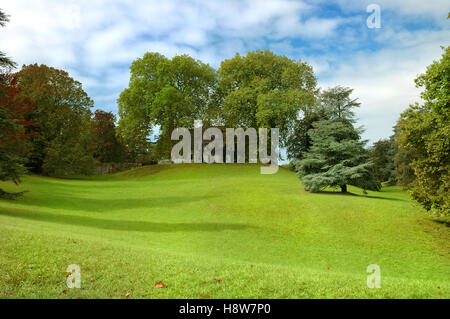 D'estate il parco e i giardini della grande casa antica. Foto Stock