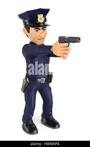 3d delle forze di sicurezza di persone illustrazione. Poliziotto puntando una pistola. Isolato sullo sfondo bianco. Foto Stock