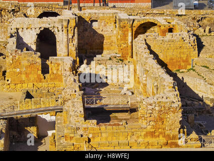 In Spagna, in Catalogna, Tarragona, vista l'Anfiteatro di Tarragona dalla città romana di Tarraco. Foto Stock