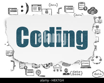 Concetto di programmazione: codifica su carta strappata sfondo Foto Stock