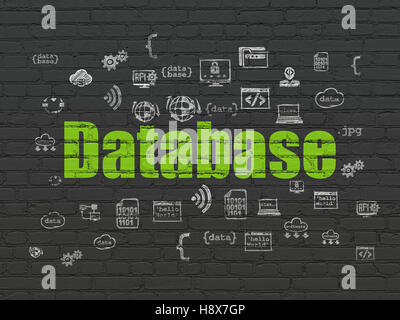 Concetto di database: Database sullo sfondo della parete Foto Stock