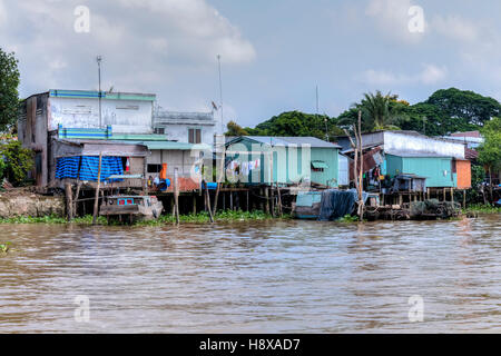 La vita lungo il fiume Mekong in Cai Be, il Delta del Mekong, Vietnam Asia Foto Stock