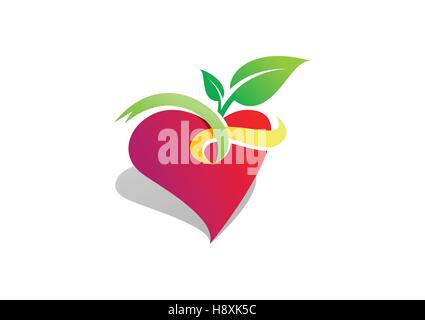 Cuore di frutta logo wellness, salute rosso cuore apple logotipo simbolo icona disegno vettoriale Illustrazione Vettoriale