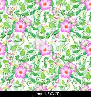 Molla ad acquerello giardino floreale modello senza giunture Foto Stock
