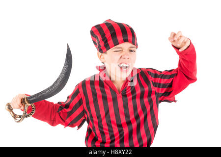 Giovane ragazzo in costume da pirata per Halloween Foto Stock