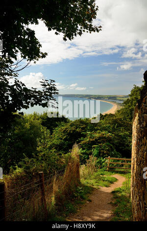 Vista di Slapton Sands dal South West Coast Path a Strete. Foto Stock