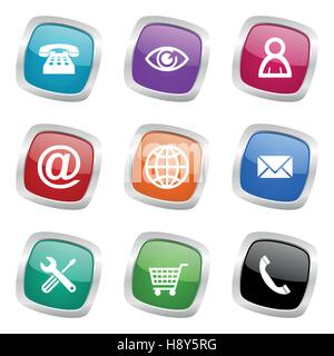 Social media vettoriale set di icone. Chrome confine pulsanti web. Argento pulsanti metallici. Illustrazione Vettoriale