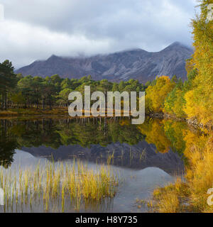 Beinn Eighe e Loch Coulin, Torridon, Wester Ross, Highland, Scozia. Autunno Foto Stock