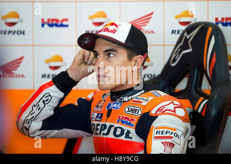 Valencia, Spagna. Xvi Nov, 2016. #93 MARC MARQUEZ (spagnolo) REPSOL HONDA TEAM HONDA durante Valencia Test ufficiali MotoGP il giorno 2 presso il Circuito Ricardo Tormo di Valencia. © Jose Breton/Pacific Press/Alamy Live News Foto Stock