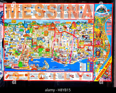 Colorato Messina Sicilia tourist street mappa Foto Stock