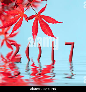 2017 rosso acero foglie della scheda Messaggi di saluto Foto Stock