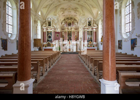 Vista interna di San Coloman Chiesa - la Chiesa dei Pellegrini, Schwangau, Baviera, Germania Foto Stock