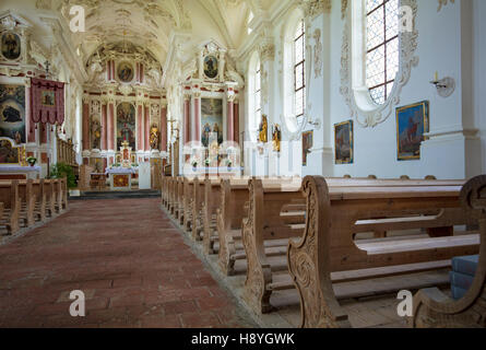 Vista interna di San Coloman Chiesa - la Chiesa dei Pellegrini, Schwangau, Baviera, Germania Foto Stock